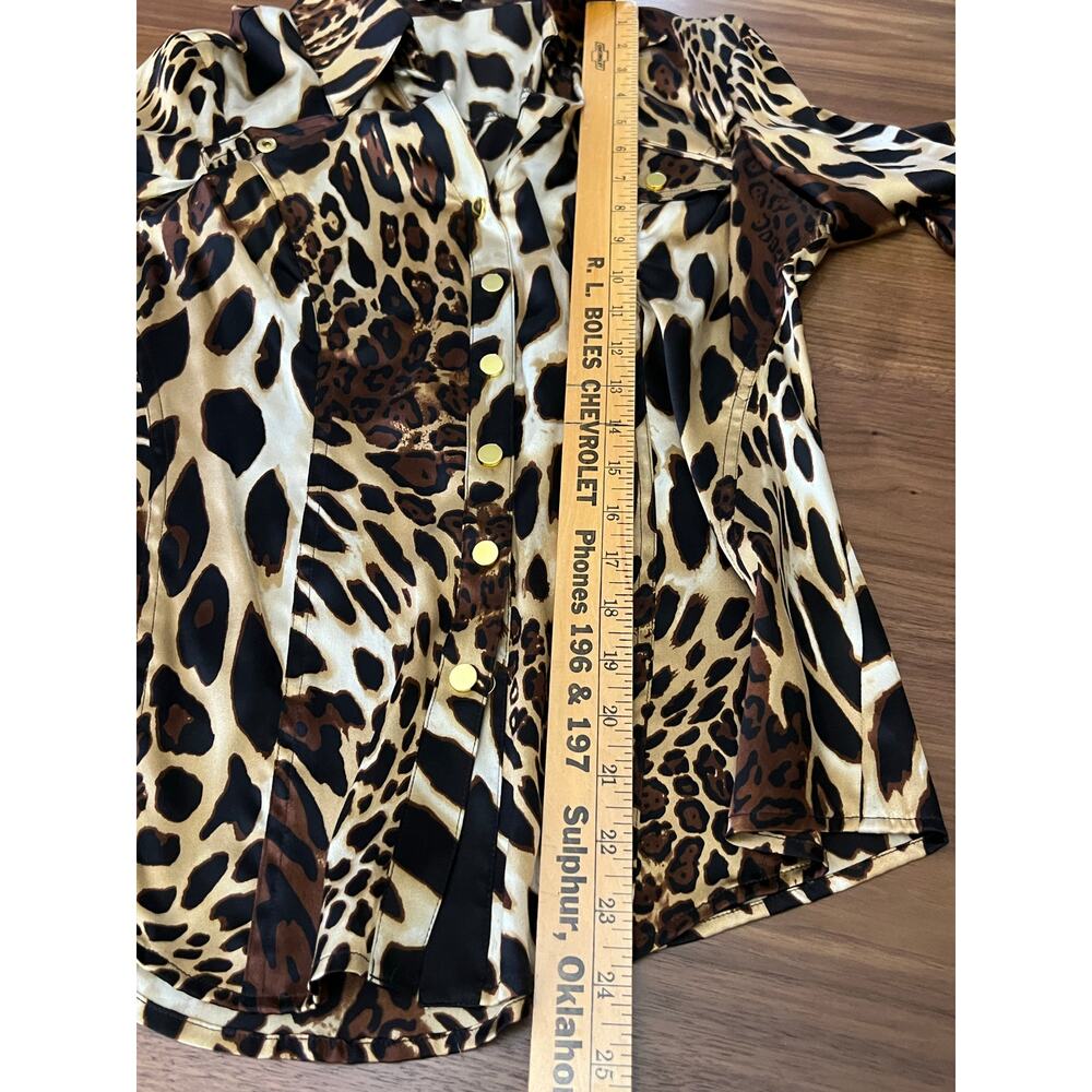 Cache Silk Leopard Print Button Front Blouse Gold… - image 5